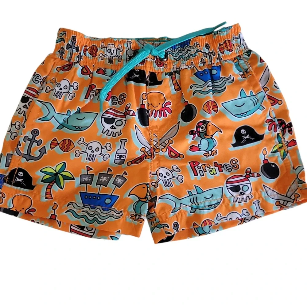 Kiko & Max Boys 3-6 months‎ Swim Trunks Rash Guard Shirt Set Outfit Pirate Shark